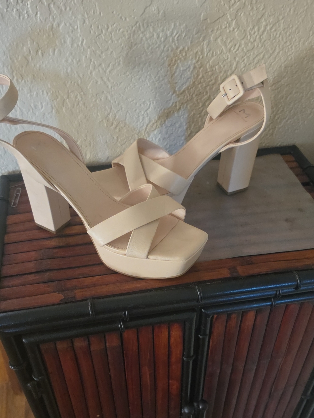 Marc Fisher Cream Platform Block Heel Sandals